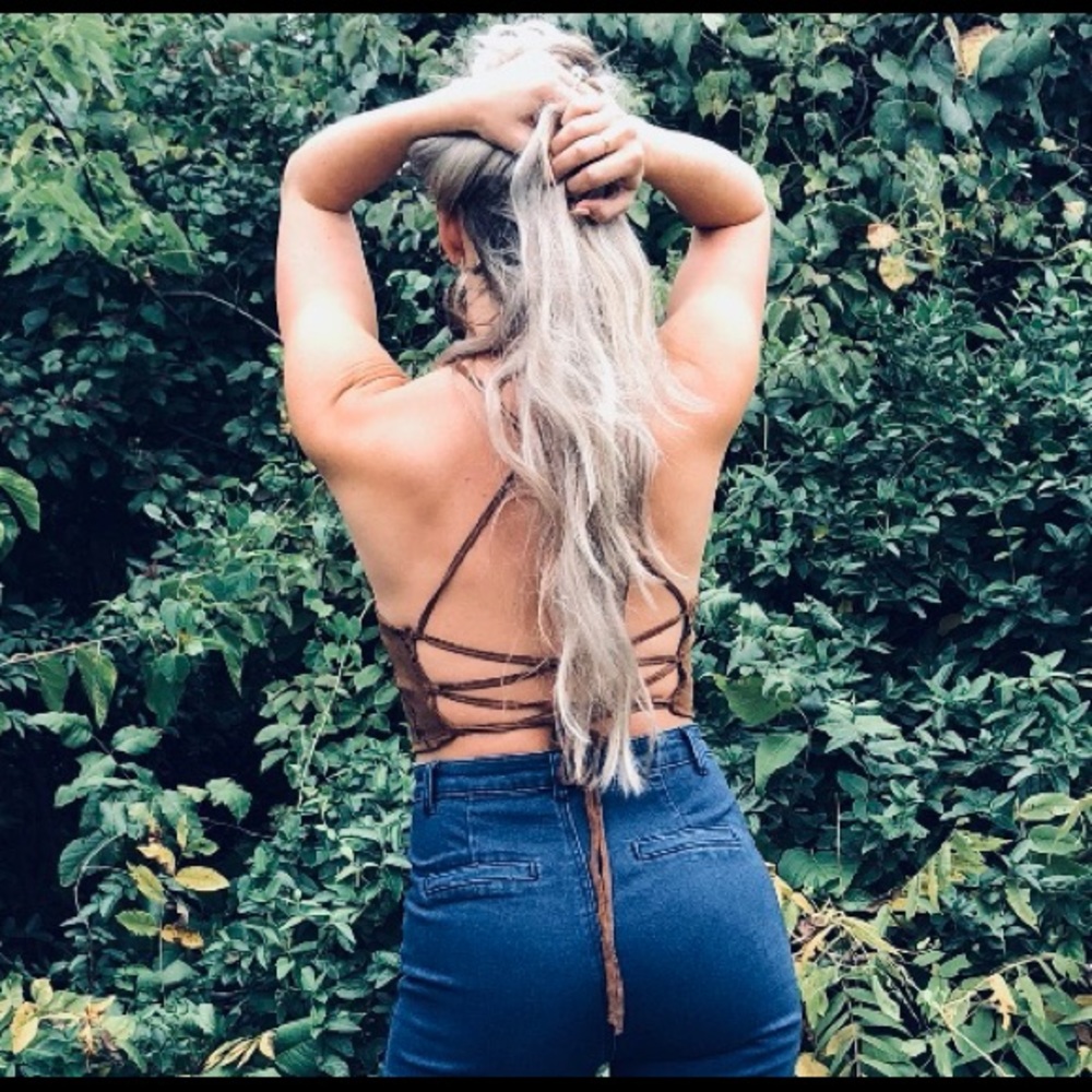 Summer Sale! Camel Suede Floral Embroidered Crop